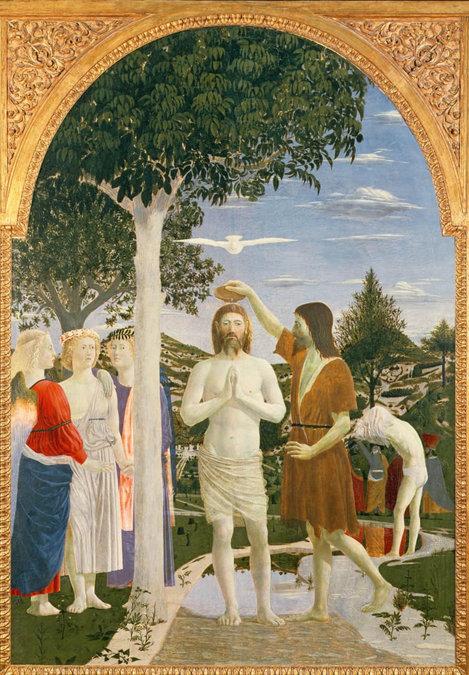 HRJUBWREE Famous Paintings Pictures Artwork Picture Baptism of Christ by Piero Della Francesca Photo Wall Print for Office Decor 60x90cm
