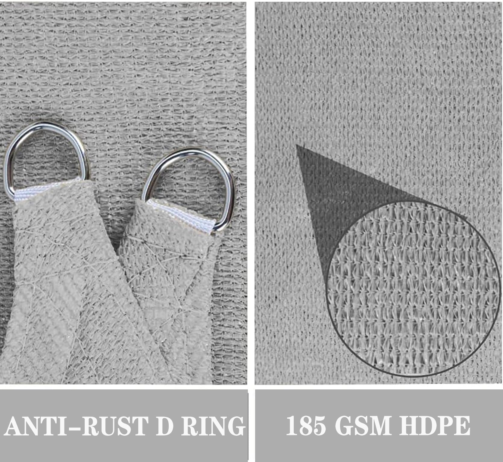 Tenda a Vela Parasole 180 x 300 cm, 95% Protezione Solare, Traspirante, Anti Uv, Antistrappo, Telo Ombra Telone Tenda a Vela, per Giardino, Terrazza, Grigio Chiaro