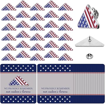 Sayglossy 30 Sets American Flag Pins Veterans Folded Flag Pins with Card