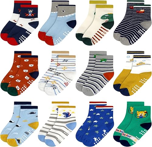 ONESING 12 pares de calcetines para recién nacidos, calcetines unisex para bebés, niñas y niños pequeños, calcetines de 0-12 y 12-24 meses