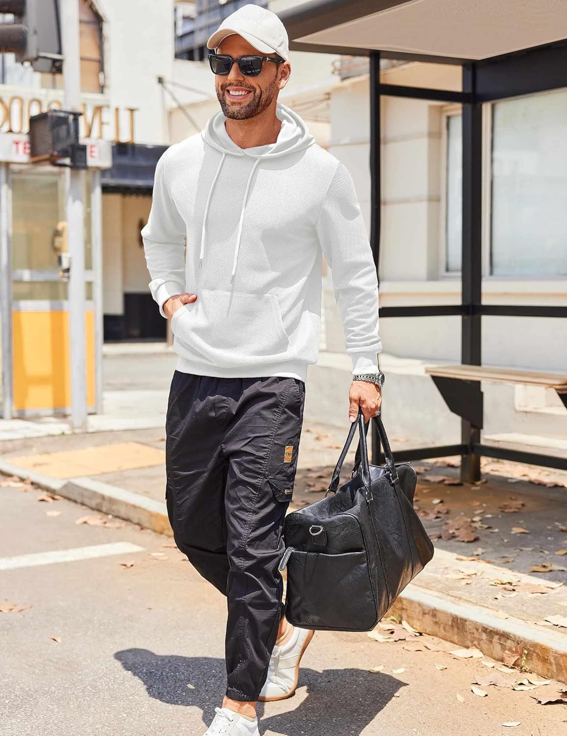 COOFANDY Men's Hooded Sweatshirts Long Sleeve Casual Waffle Knit Pullover Hoodies with Kanga Pocket - Image 4