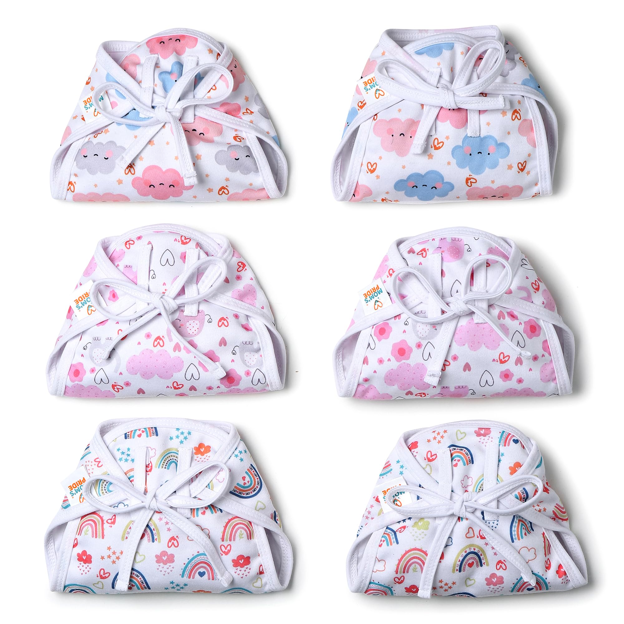 Mom's Pride Langot | New born Baby Essential | 100% Pure Cotton Double Layered | Extra Soft & Breathable Nappy For Baby Girl And Baby Boy | Fits Medium To Large | Up To 5 Kg (0-9 Months) 6 Pcs-image-2