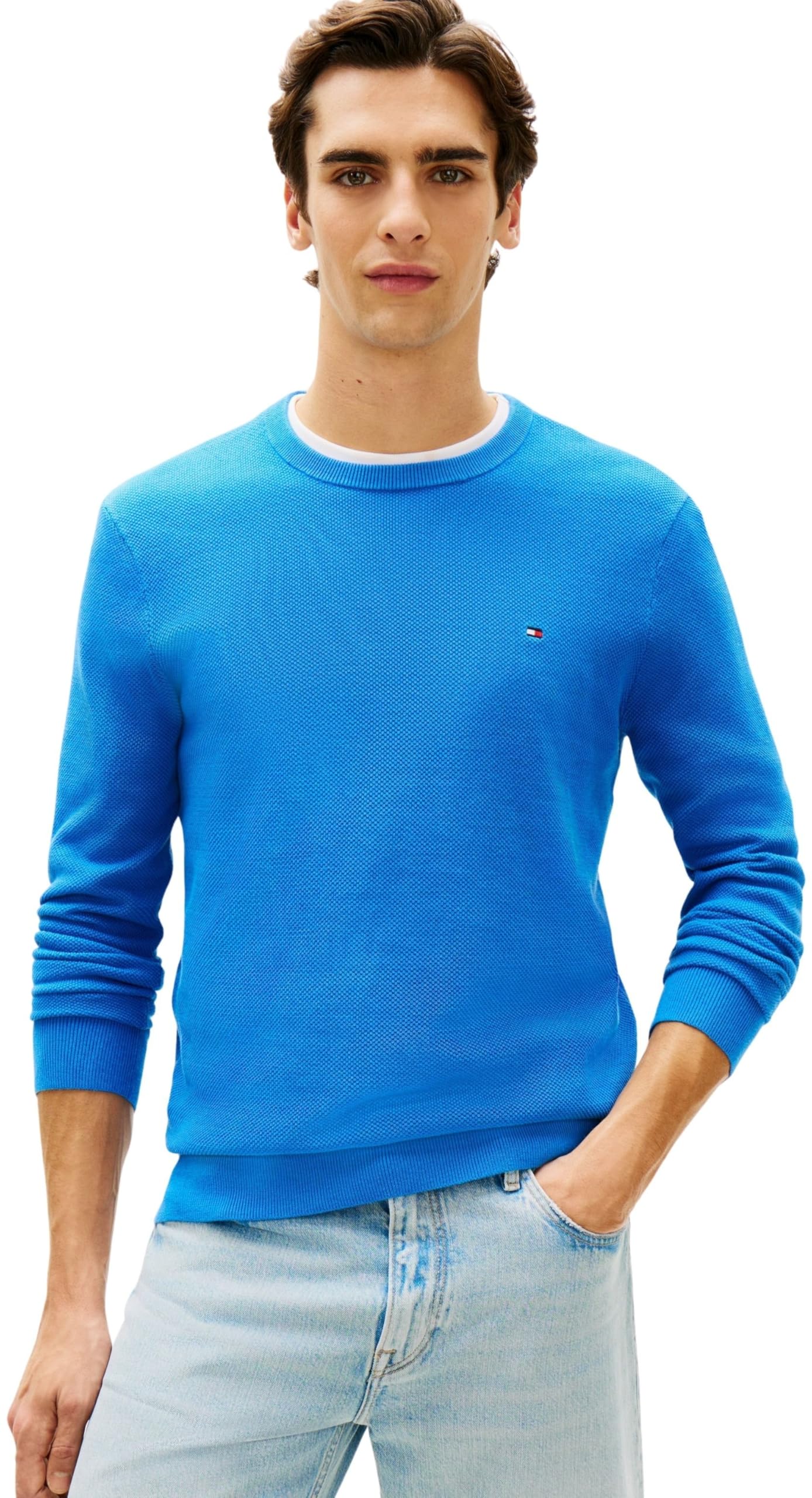 Tommy Hilfiger Men's Essential Structure Crew Neck MW0MW36347 Pullover Sweater, Blue, XXL