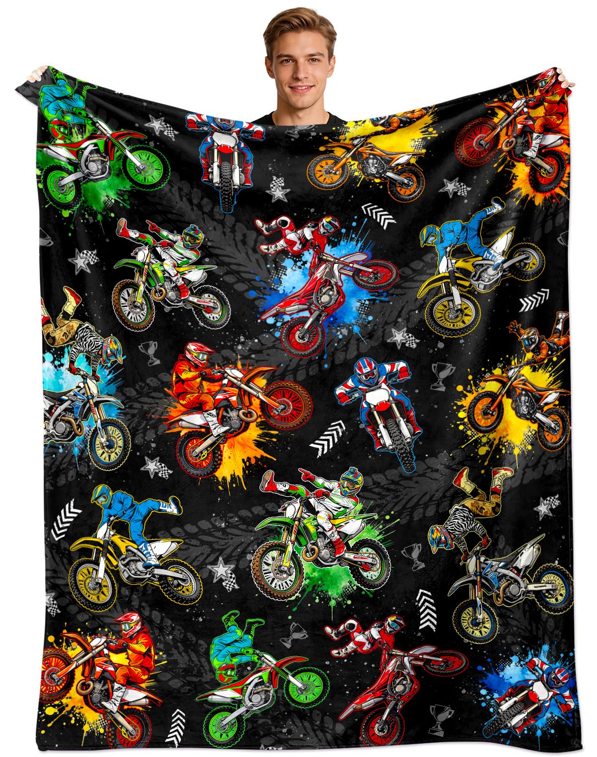 Jeambromi Dirt Bike Blanket Gifts for Dirtbike Lovers Dirt Bike Throw Blanket Bedding Decor Stuff Gifts for Boys Men 50"x40"