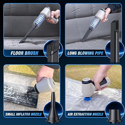 Miniatura 6 de Aspiradora para automóvil, 15000 Pa de mano, recargable, aspiradora húmeda y seca, 120 W de alta potencia para automóvil, mascota, hogar, oficina,