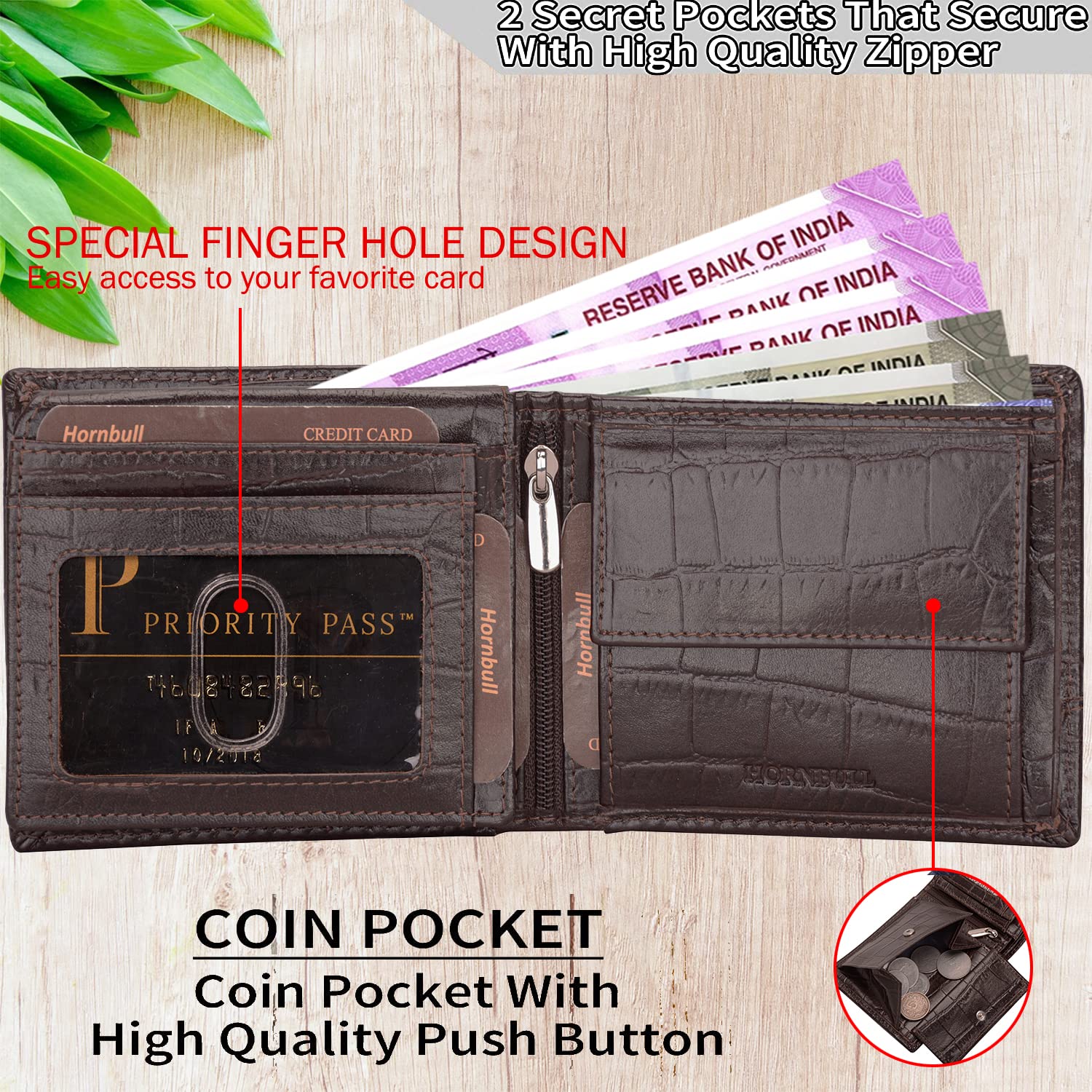 HORNBULL Denial Brown Printed RFID Blocking Leather Wallet for Men - Image 2 thumbnail