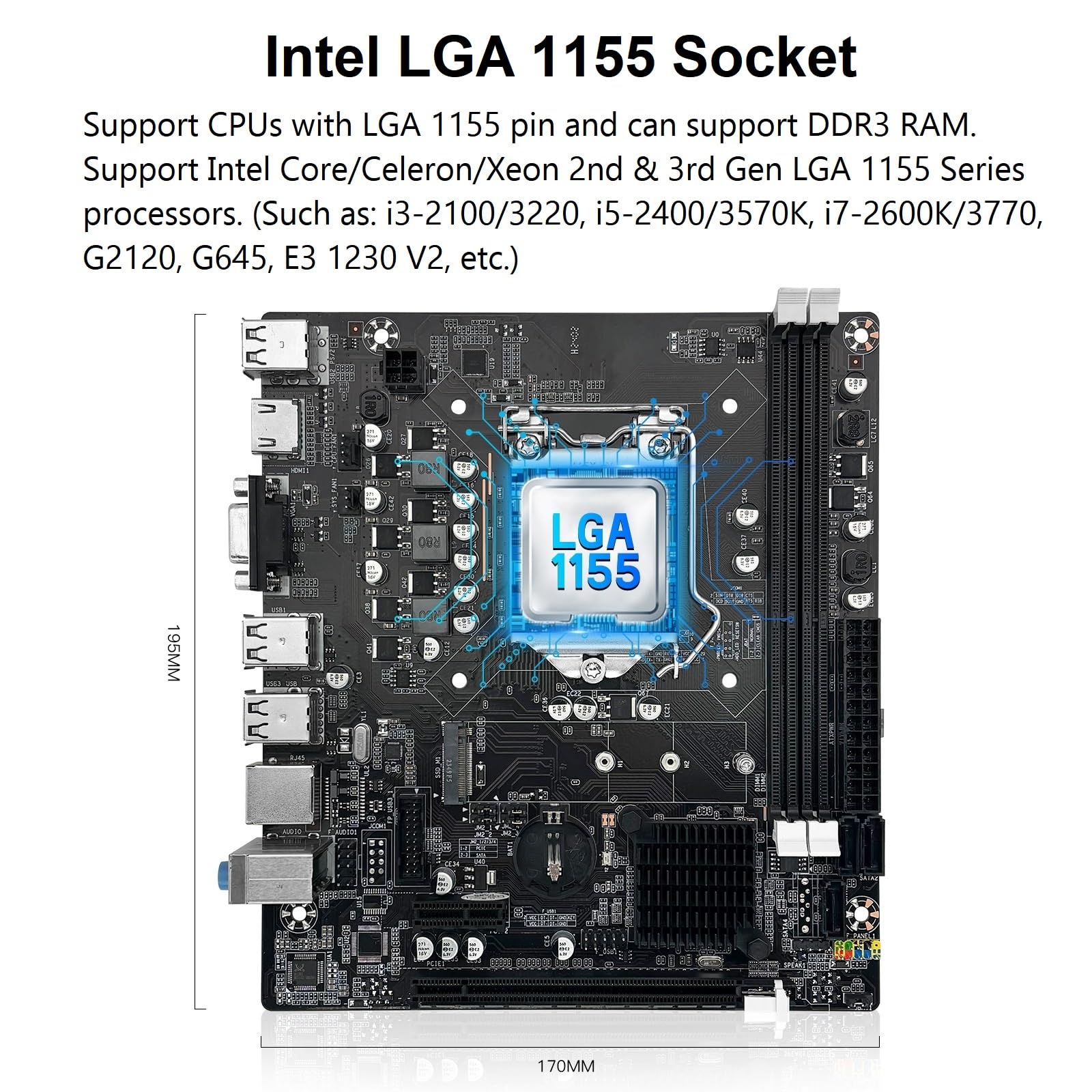 SHANGZHAOYUAN Scheda madre H61C LGA 1155 Gaming per CPU Intel 2°/3° Gen i3, i5, i7, Xeon E3 V2, Pentium, PCIe X16, 100M LAN, DDR3, NVMe/NGFF M.2, VGA, compatibile con HDMI