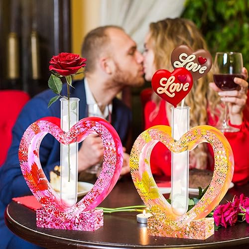 Miniatura 7 de Moldes de resina de corazón de silicona jarrón en forma de corazónmolde de resina epoxi para el día de San Valentín hidropónico soporte de flores