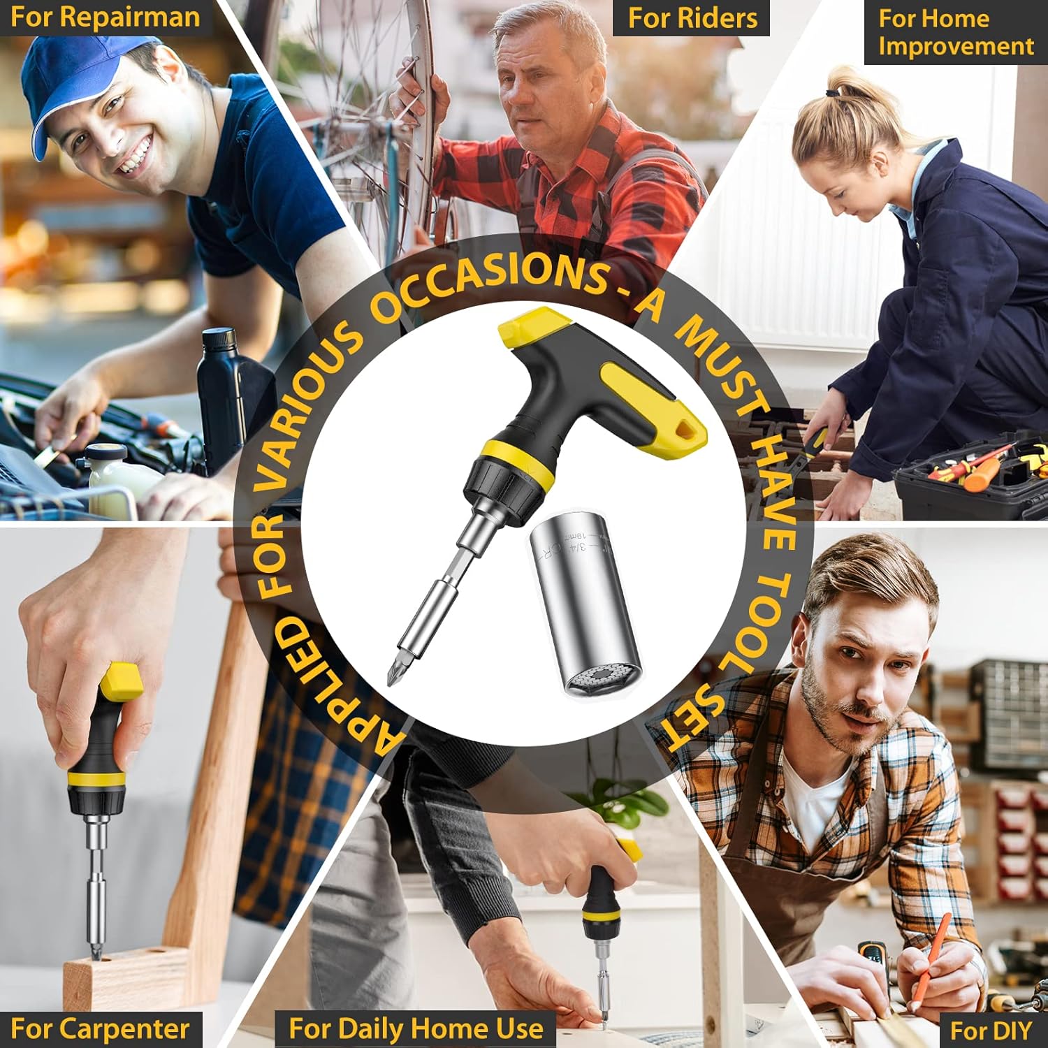 Universal Socket Tools Ratchet Screwdriver Bit Set, Stocking Stuffers for Men Dad Gifts Super Universal Socket Adapter Valentines Fathers Day Anniversary Birthday Gifts for Men Dad Him Women - - 