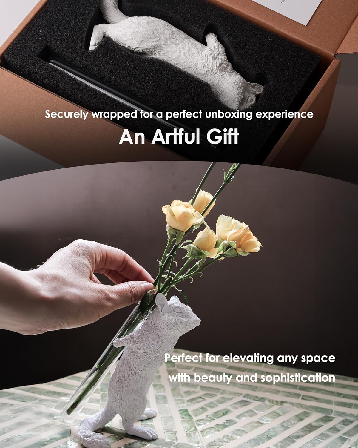 Whimsical Chipmunk Decorative Vase - Handcrafted Art, Realistic Charm, White Vases for Flowers, Modern Single Flower Vase, Perfect Living Room Decor, Unique Gift for Wife