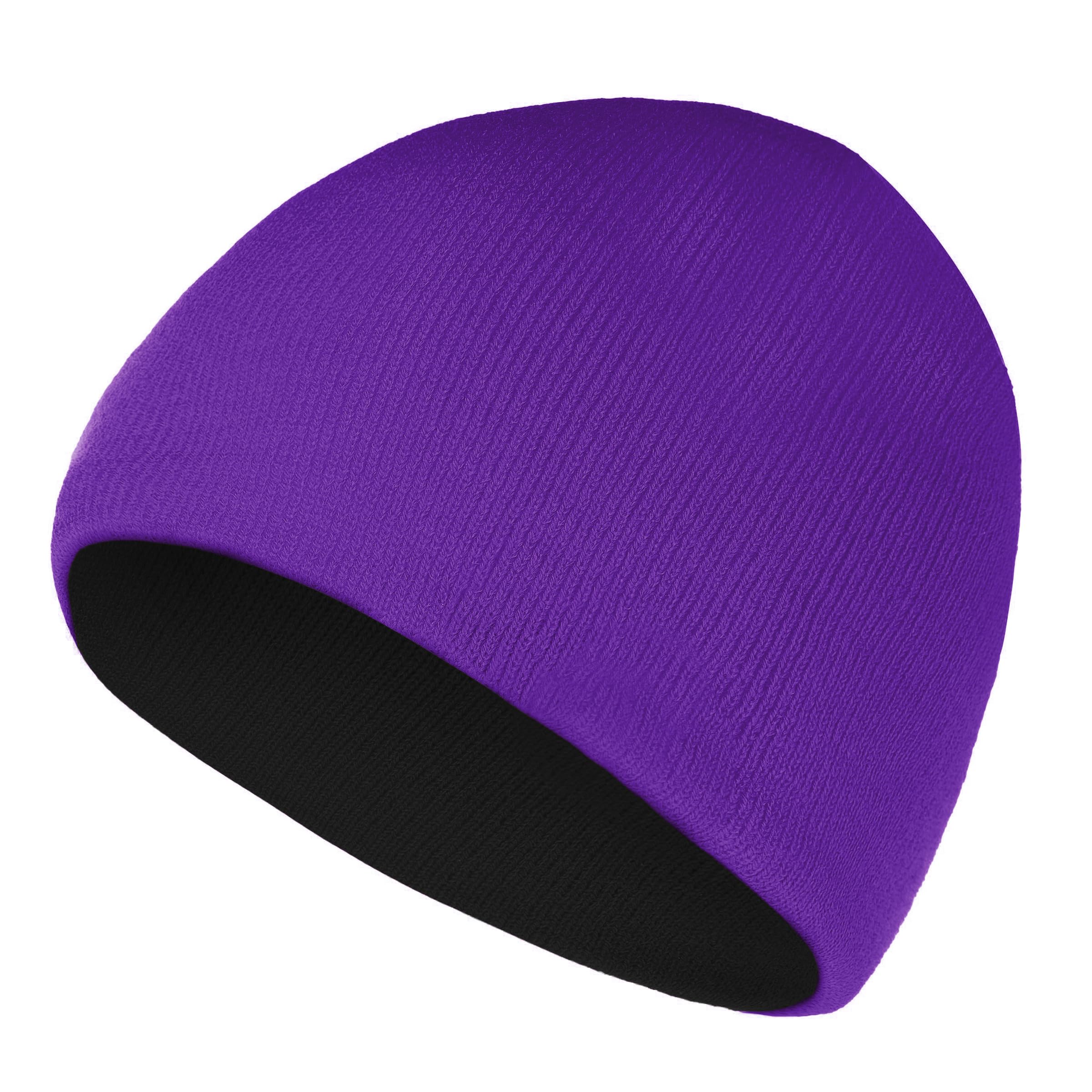 ZOORON Beanie for Women Men Reversible Winter Hats Unisex Cuffed Skull Knit Hat Cap Warm Fisherman Beanies Black Darkpurple