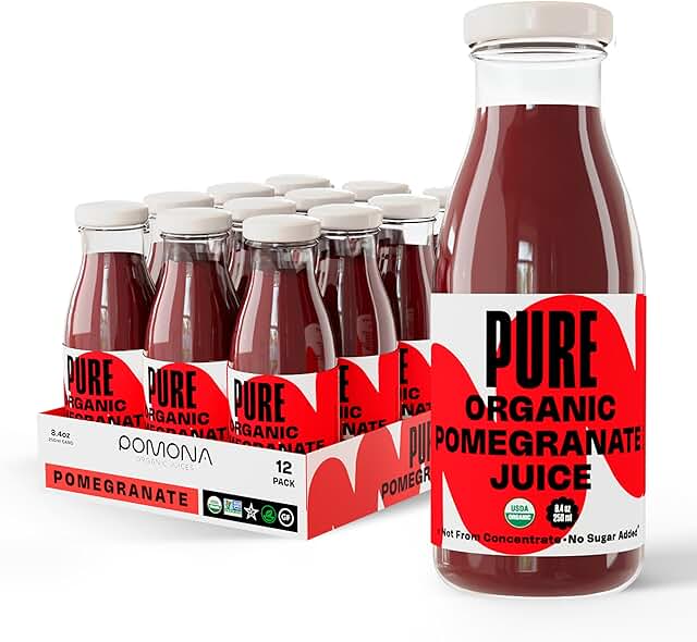 Pure Pomegranate Juice, 8.4 Ounce Bottle (Pack of 12), Cold Pressed Orga...