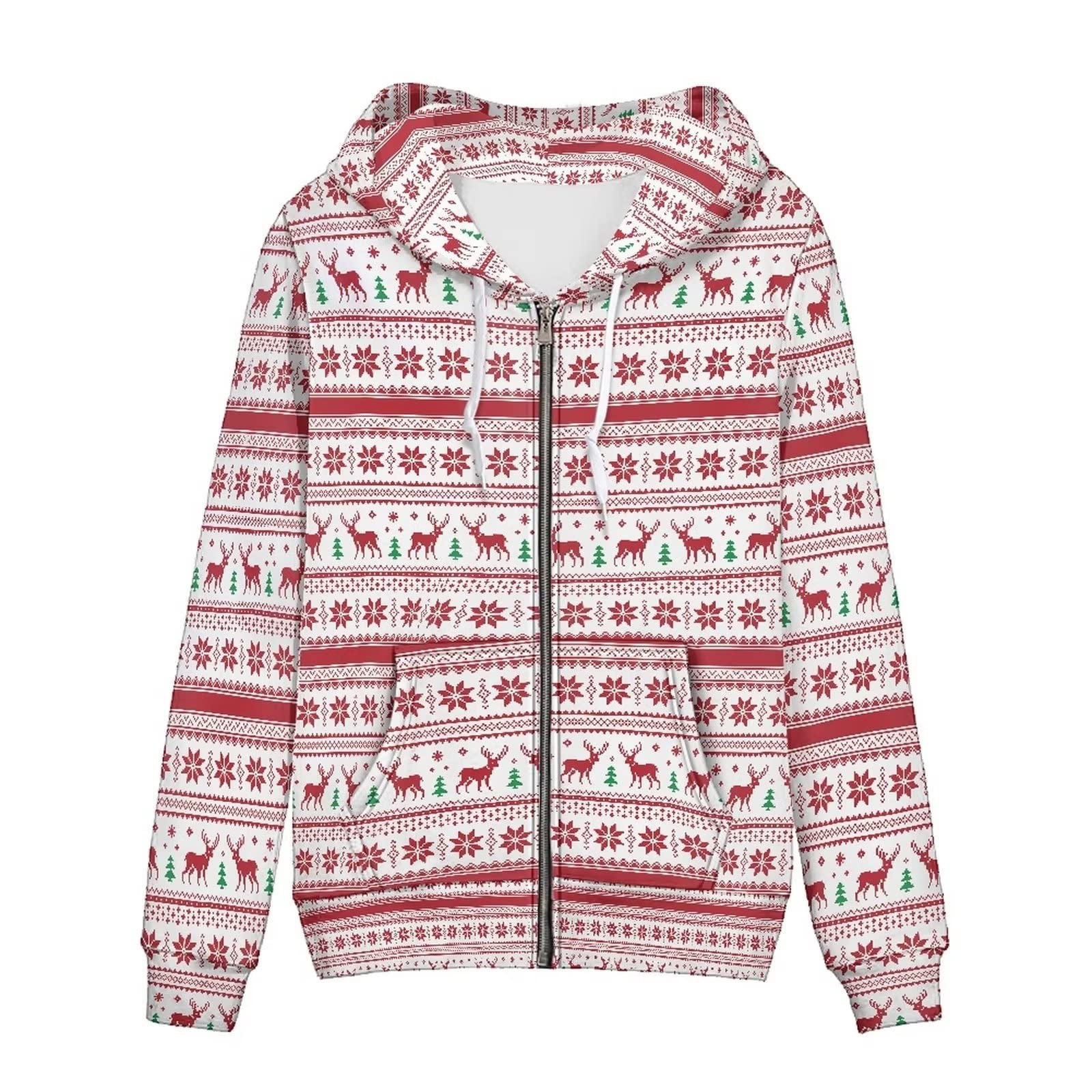 Felpe con cappuccio da donna con zip intera con tasche, Natale., S