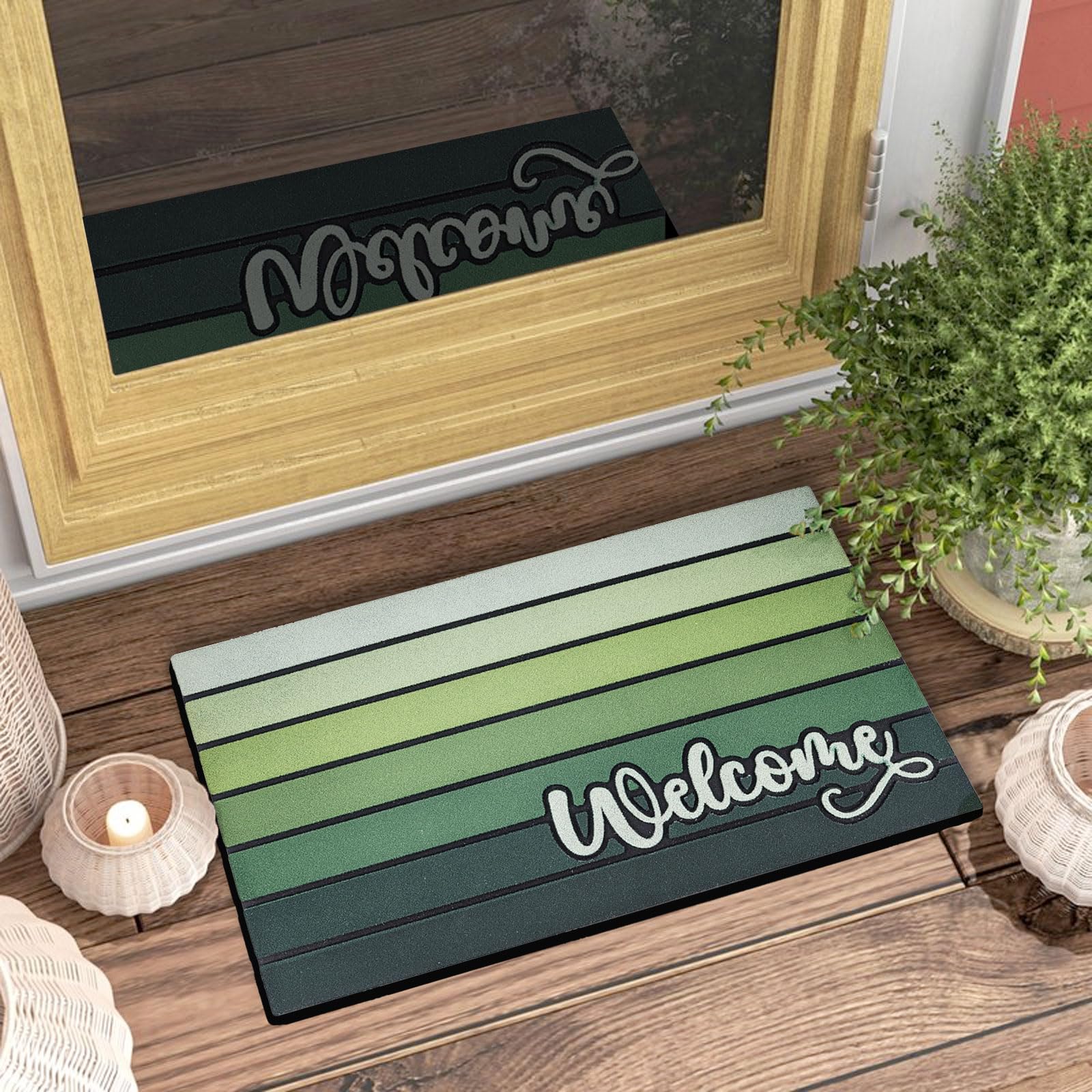 Bulijojo Apple Green Entrance Door Mat Large 17 x 30 Inch Entry Way Doormat Front Door Rug Outdoor Heavy Duty Welcome Mat, Non Slip Rubber Back Low