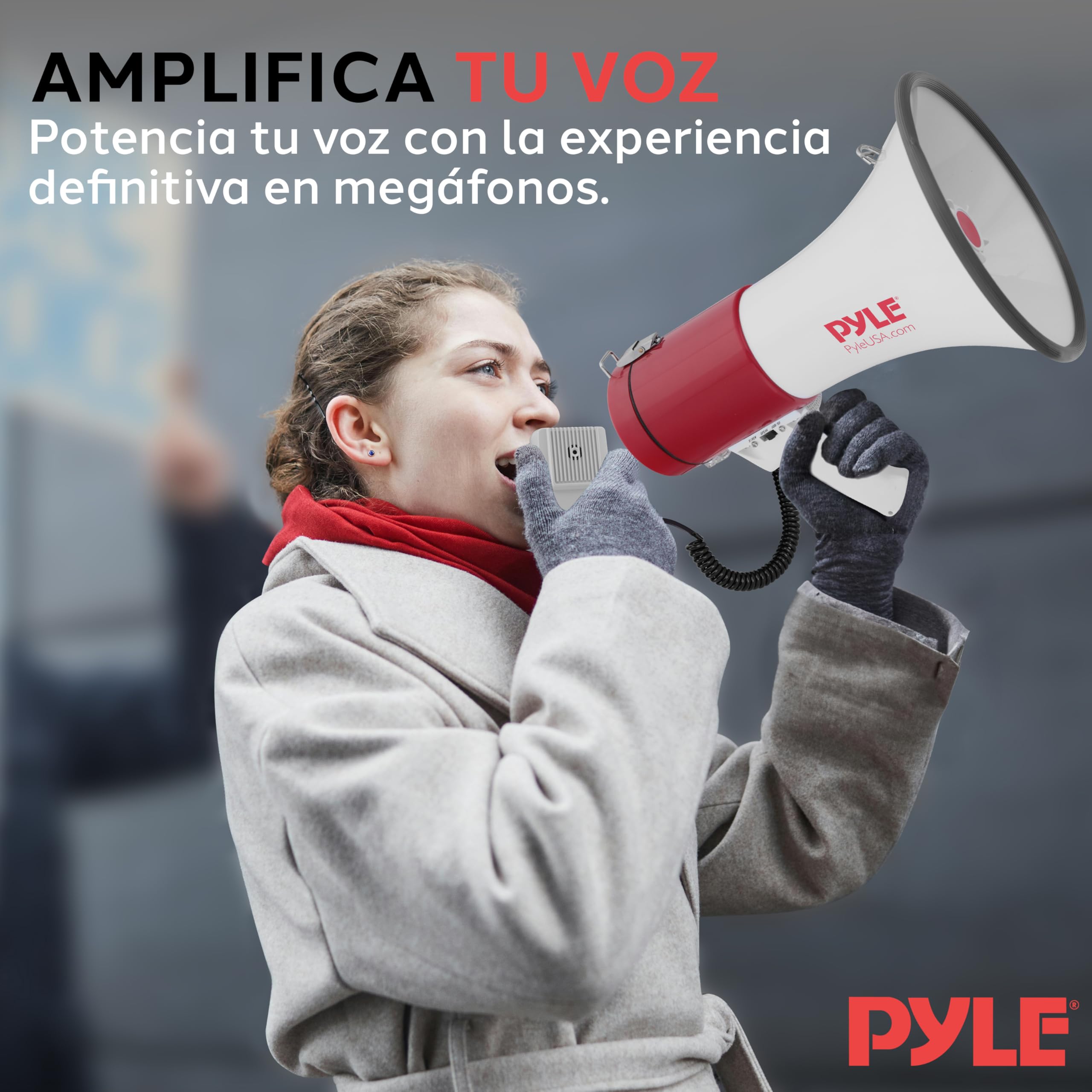 Pyle Altavoz Portátil 50V con Sirena, Volumen Ajustable, Entrada AUX, Correa para Hombro