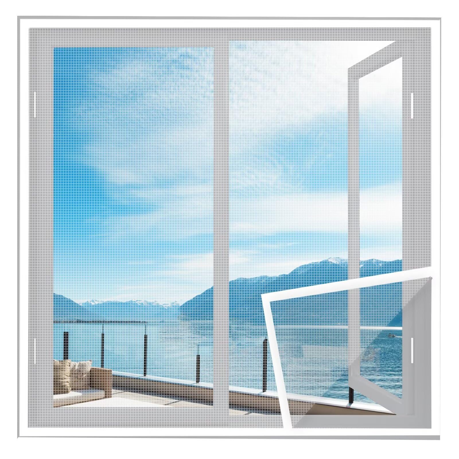 Window Mosquito Net for Bay Window 120 x 130 cm White Fly Curtain Door Insect Stop Other Insects for Doors, Patio, Indoor Entrance