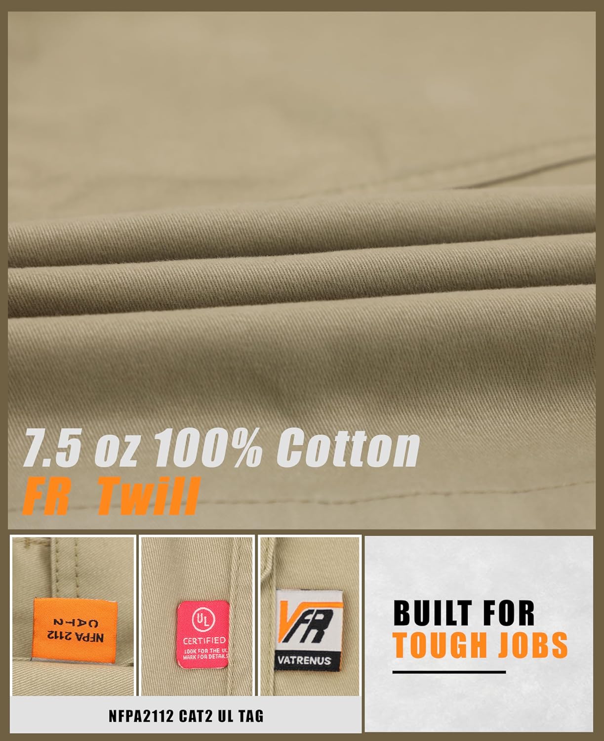 VATRENUS Men's FR Cargo Pants Flame Resistant Pants Lightweight 7.5oz 100% Cotton Fire Retardant Elastic Waist Pants
