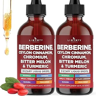 Berberine with Ceylon Cinnamon Supplement Liquid Drops + Bitter Melon Extract, Glucomannan, Gymnema, Chromium, Turmeric, Panax Ginseng, Moringa- 4 OZ
