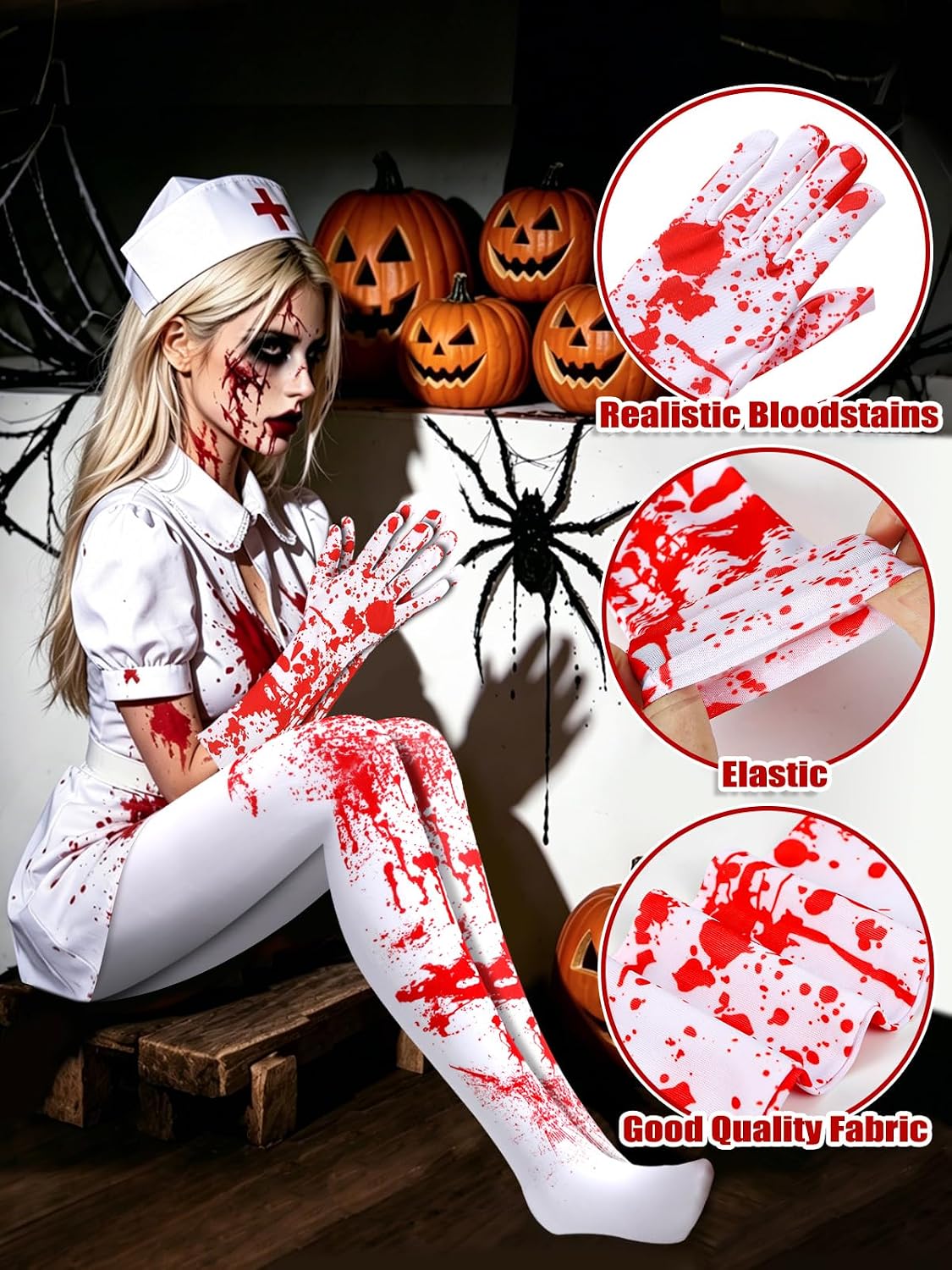Fake Blood Tights and Glove 2 Pcs Halloween Party Costume Set