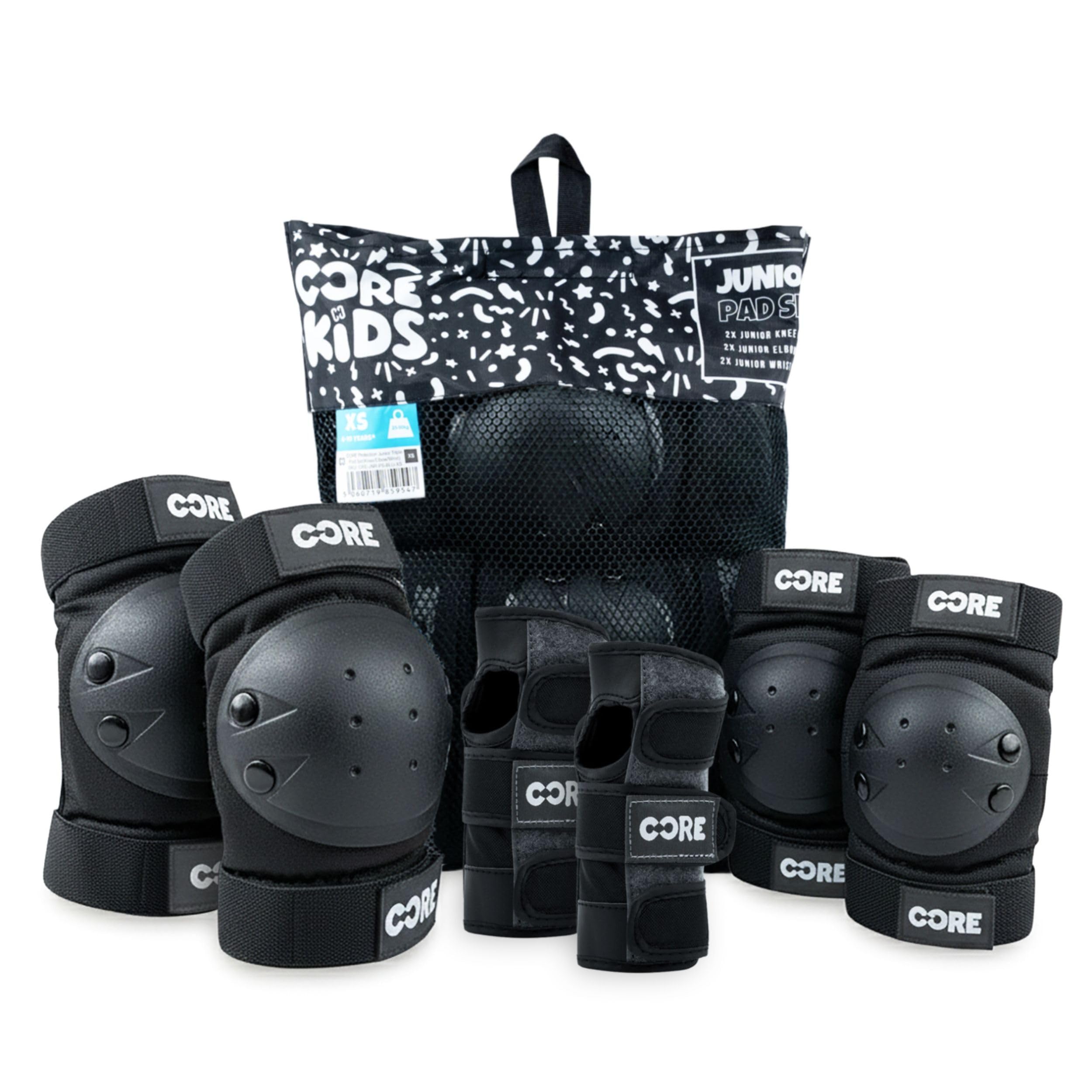 CORE Junior Triple Pad Set Knee Pads Elbow Pads Wrist Guards 6 in 1 Protective Gear Set for Kids Youth Adult for Skateboarding Scooter Cycling BMX Skating Skate - XXS (3-7 Years)