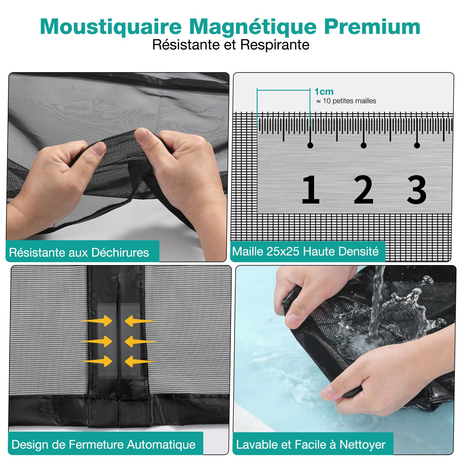 Moustiquaire Porte Fenêtre 140x220 cm, Rideau Anti-Moustique Noir, Fermeture Automatique, Sans Perçage, Idéale pour Balcon, Chambre