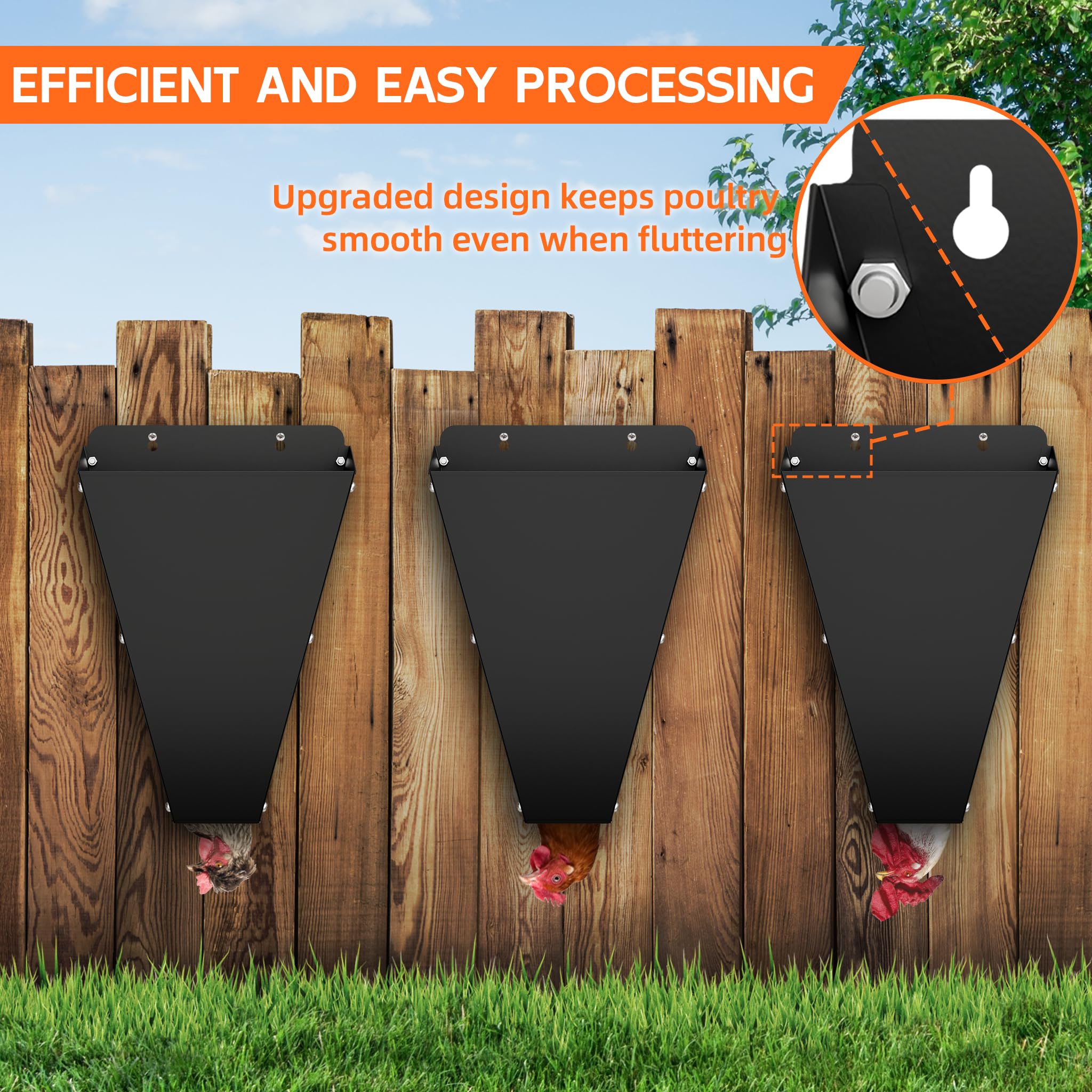 Cono de pollo de tamaño mediano, 3 paquetes de cono de retención de aves de corral de metal resistente con diseño de espalda plana, equipo de procesamiento de pollo para pollos de engorde, gallinas