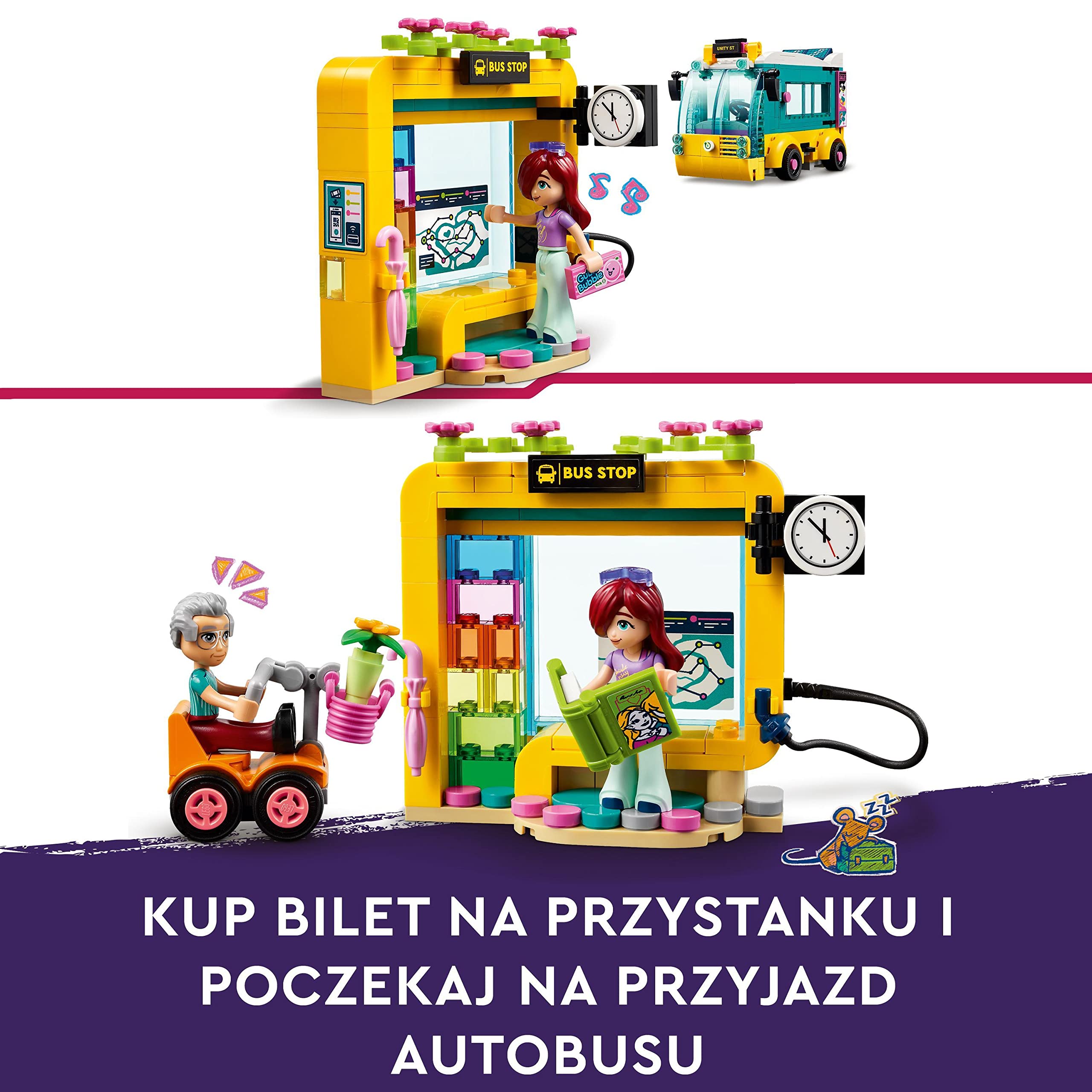 LEGO Friends Autobus miejski z Heartlake, Pojazd z Klocków z Minilaleczką Paisley, Zabawka dla 7-latka, Pomysł na Prezent dla Dziewczynki i dla Chłopca, 41759