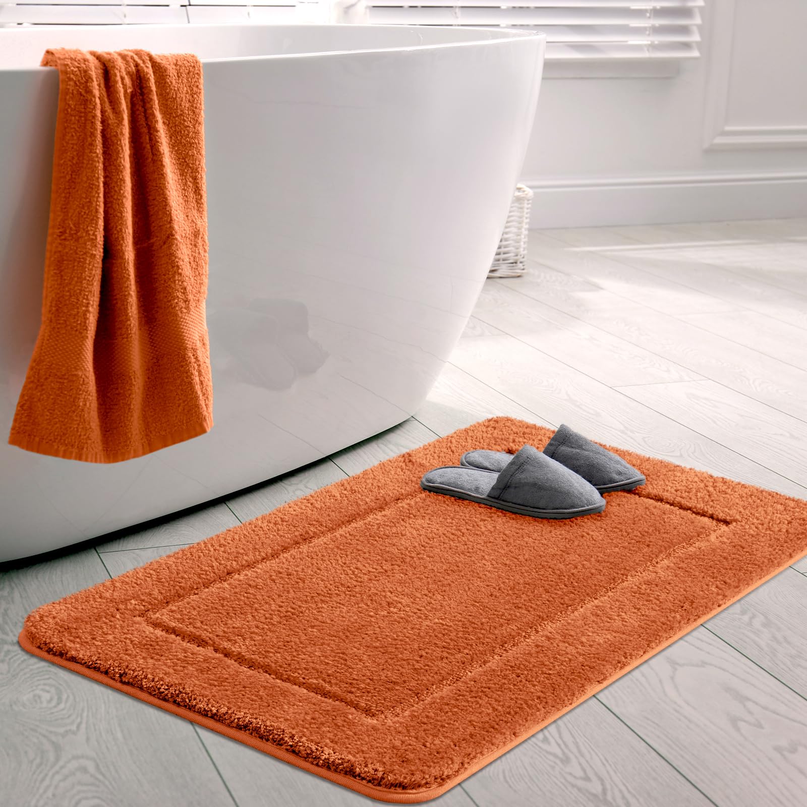 SOANNY Orange Bath Mat Single, Non-Slip Soft Microfiber Machine Washable Bathroom Carpet Absorbent, High Density Large Fluffy Bathtub Decor Runner Rugs for Door Entrance, Kitchen, 60x90 cm