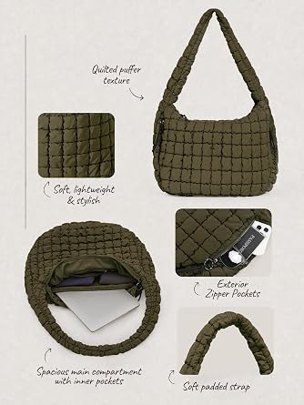 ODODOS Quilted Carryall Tote Bag for Women Crossbody Hobo Lightweight Padding Shoulder Bag