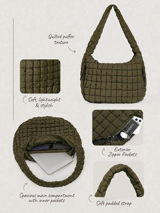 ODODOS Quilted Carryall Tote Bag for Women Crossbody Hobo Lightweight Padding Shoulder Bag