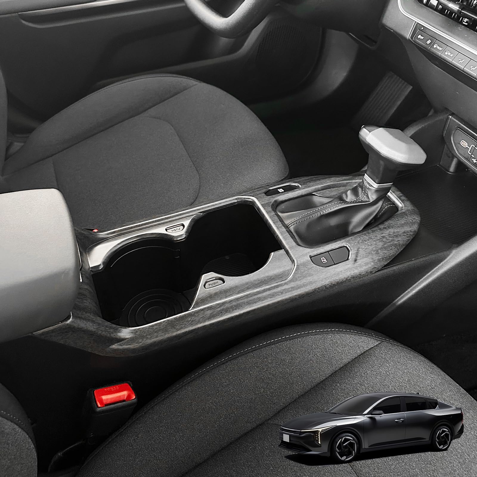 Photo 1 of JUIVEEL ABS Center Console Cover,Gear Shift Trim Panel,Console Shifter Cover Compatible with Kia K4 2025 2026 Accessories (Wood Grain Style)