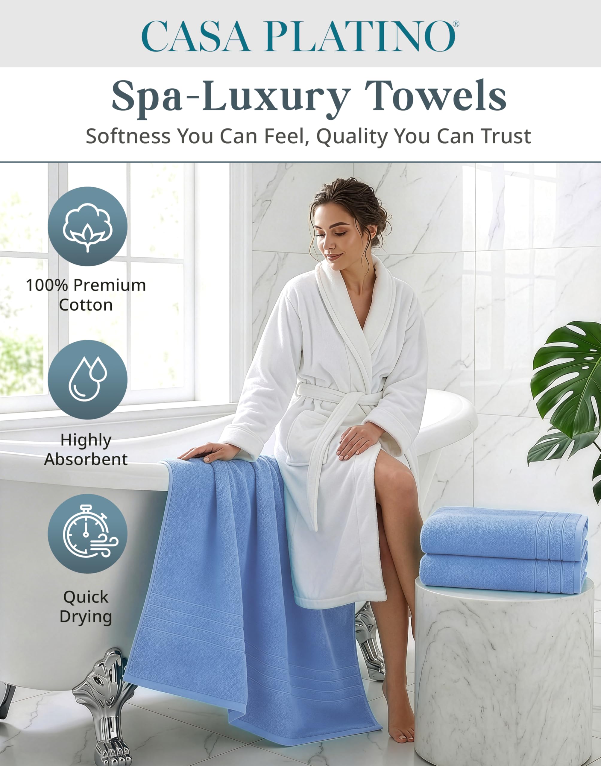 Amazon.com: Casa Platino 100% Cotton 4 Pack Bath Sheets (36