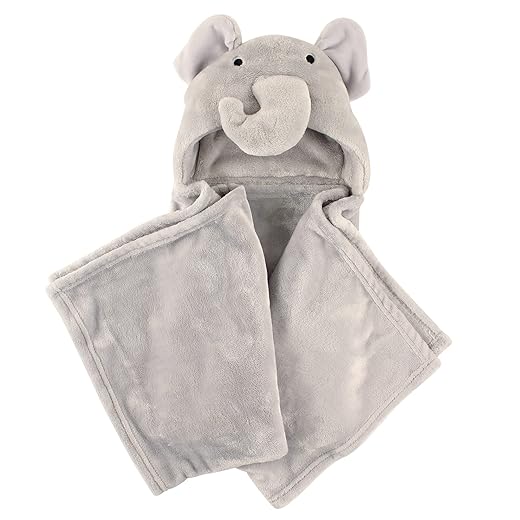 Hudson Baby Unisex Baby and Toddler Hooded Animal Face Plush Blanket, Elephant, One Size