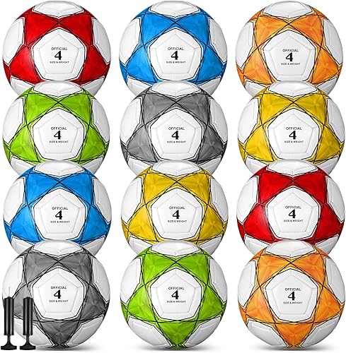 Deekin 12 pelotas de fútbol a granel con bomba desinflada, tamaños 3, 4, 5, tamaño oficial, pelota de fútbol deportiva para niños, jóvenes y