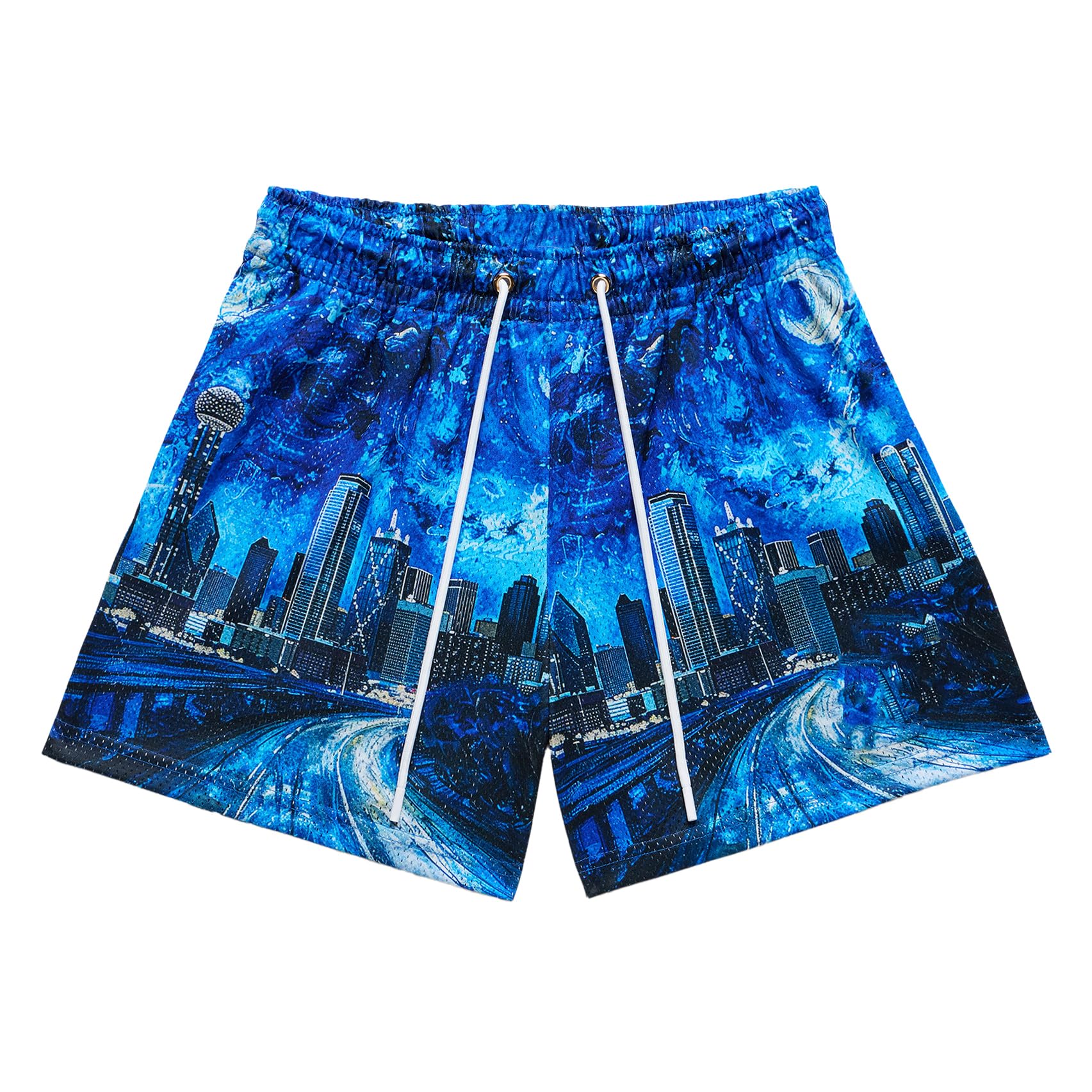 DIOTSR Mens Skyline Graphic Shorts Casual Streetwear Cool Basketball Shorts Running Workout Shorts with Pockets