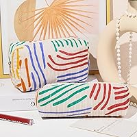 Vista 4 de SOIDRAM Bolsa de cosméticos de pana, bolsa de maquillaje de gran capacidad con patrón de rayas y almacenamiento de brochas de maquillaje