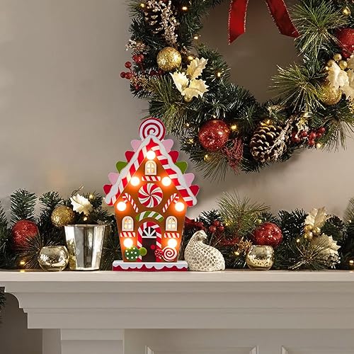 Miniatura 6 de Decoraciones de Navidad para el hogar, decoración de casa de jengibre con luz LED, decoración de madera de Feliz Navidad, decoración de interior,