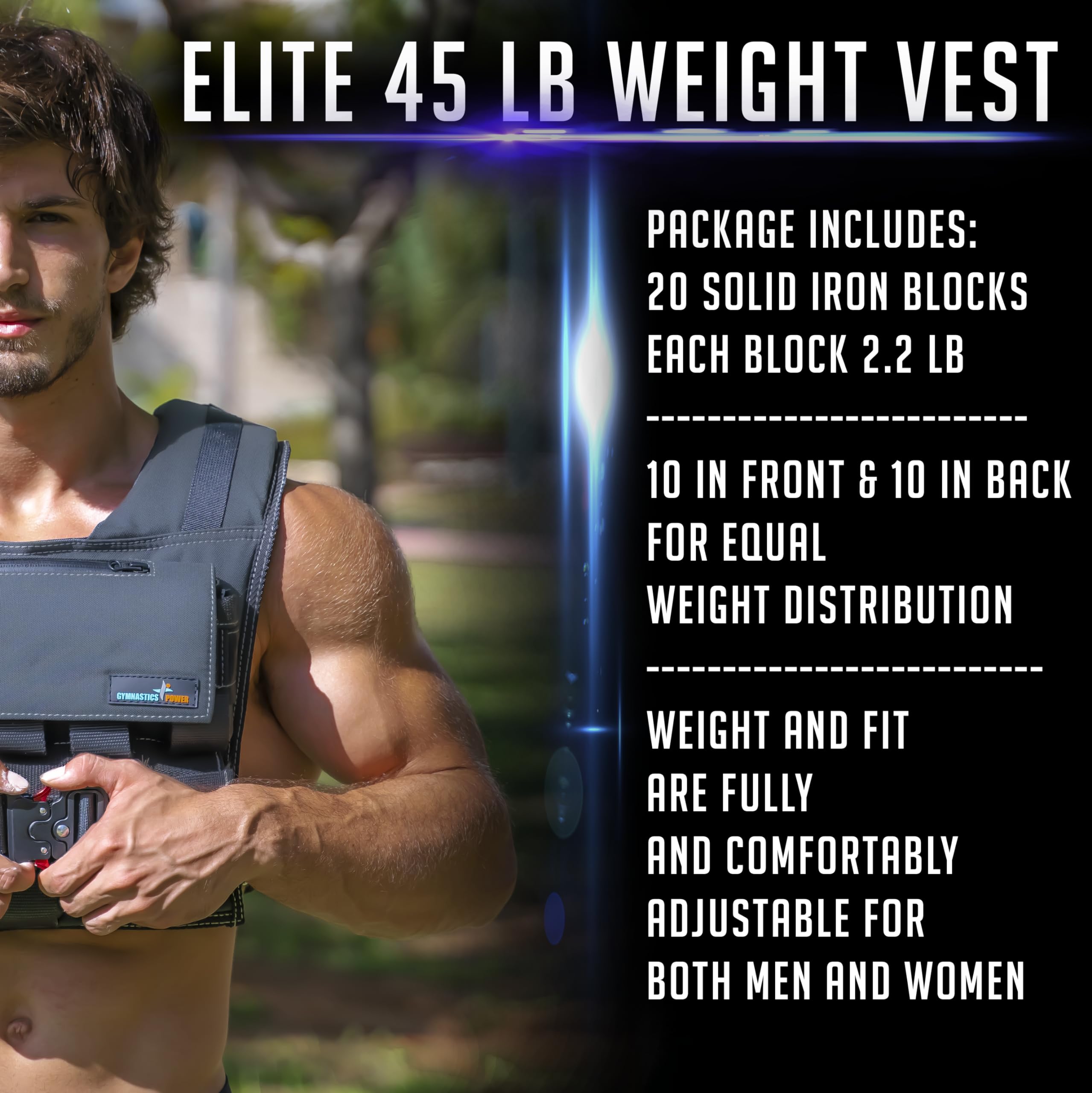 Gymnastics Power - Weighted Vest 6LB, 8LB, 10LB, 15LB, 25lb, 35lb, 45lb, 60lb Removable Iron Weights for Men and Women Workout for Calisthenics and Fitness Sport Training (Space Gray, 45 LB)
