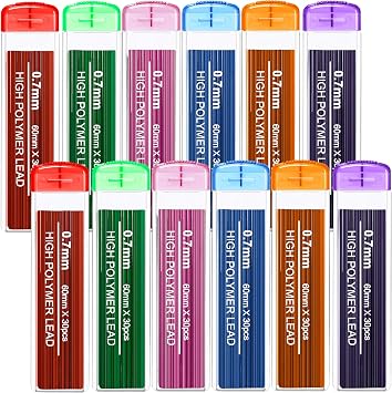 JOVITEC Color Pencil Lead Refills 0.7 mm Mechanical Lead Pencil Refills for Home Offices, 0.7 mm Hb, 6 Color Set360