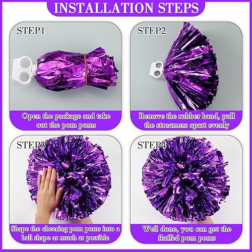 Miniatura 4 de Hanaive 3 pompones de animadora y lazo grande para el pelo de animadora para niña, pompones metálicos para bailar adolescentes