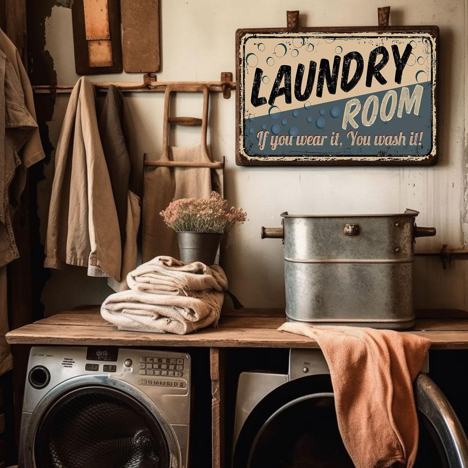 Bioputty Funny Laundry Room Rules, 30,5 x 20,3 cm, poster vintage divertente decorazione da parete arte regalo retrò immagine targa in metallo