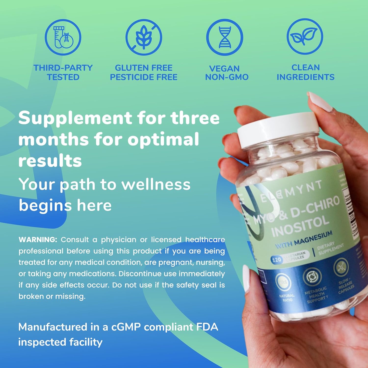 Inositol Supplement, Myo-Inositol & D-Chiro with Magnesium Citrate, 40:1 Ratio Hormonal & Reproductive Health Support for Women, Vegan, Non-GMO – 120 Capsules (30-Day Supply)