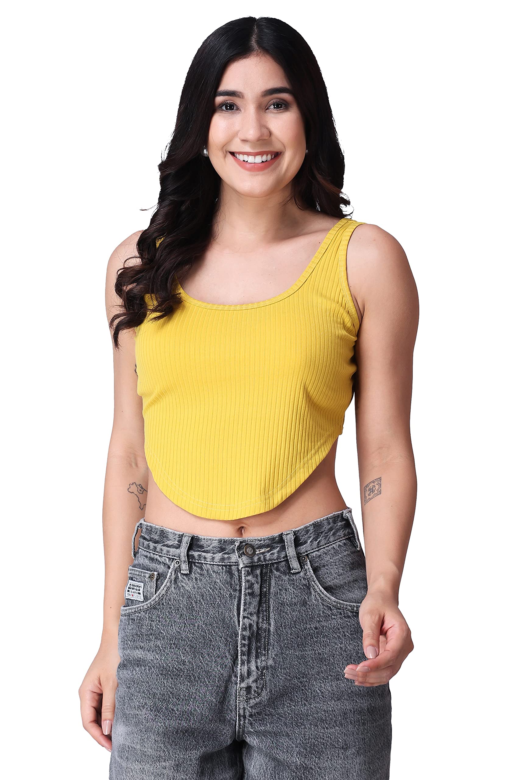 popwings Casual Strap Hankie Ribbed Crop Top for Women - Round-Neck, Sleeveless, Latest Stylish Summer Top-picture-34