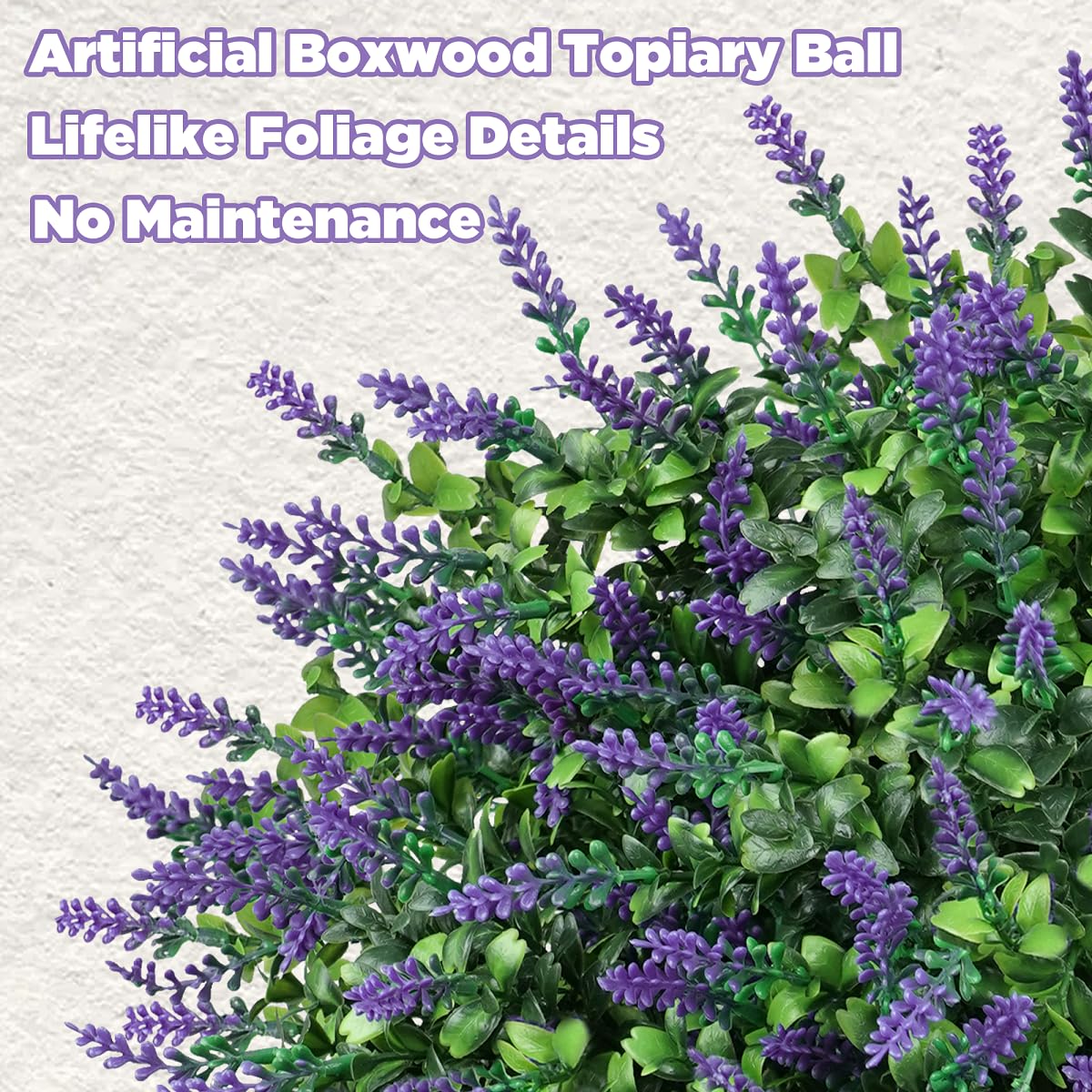 Flores Artificiales Decoracion, Plantas Artificiales Exterior 2 Bolas Topiarias de Boj Falso, Arbustos de Plástico para la Puerta Principal, Jardín y Decoración Interior del Hogar (lavanda)
