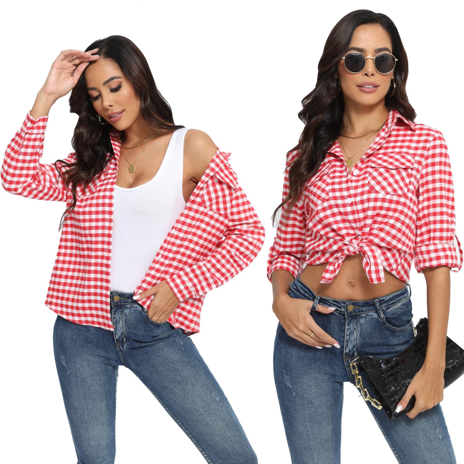 Chemisier Carreaux 100% Coton Femme Chemise Bucheron Western T Shirt Casual Décontractée Classique Retro Ecossaise Flanelle Blouse Gilet Vintage