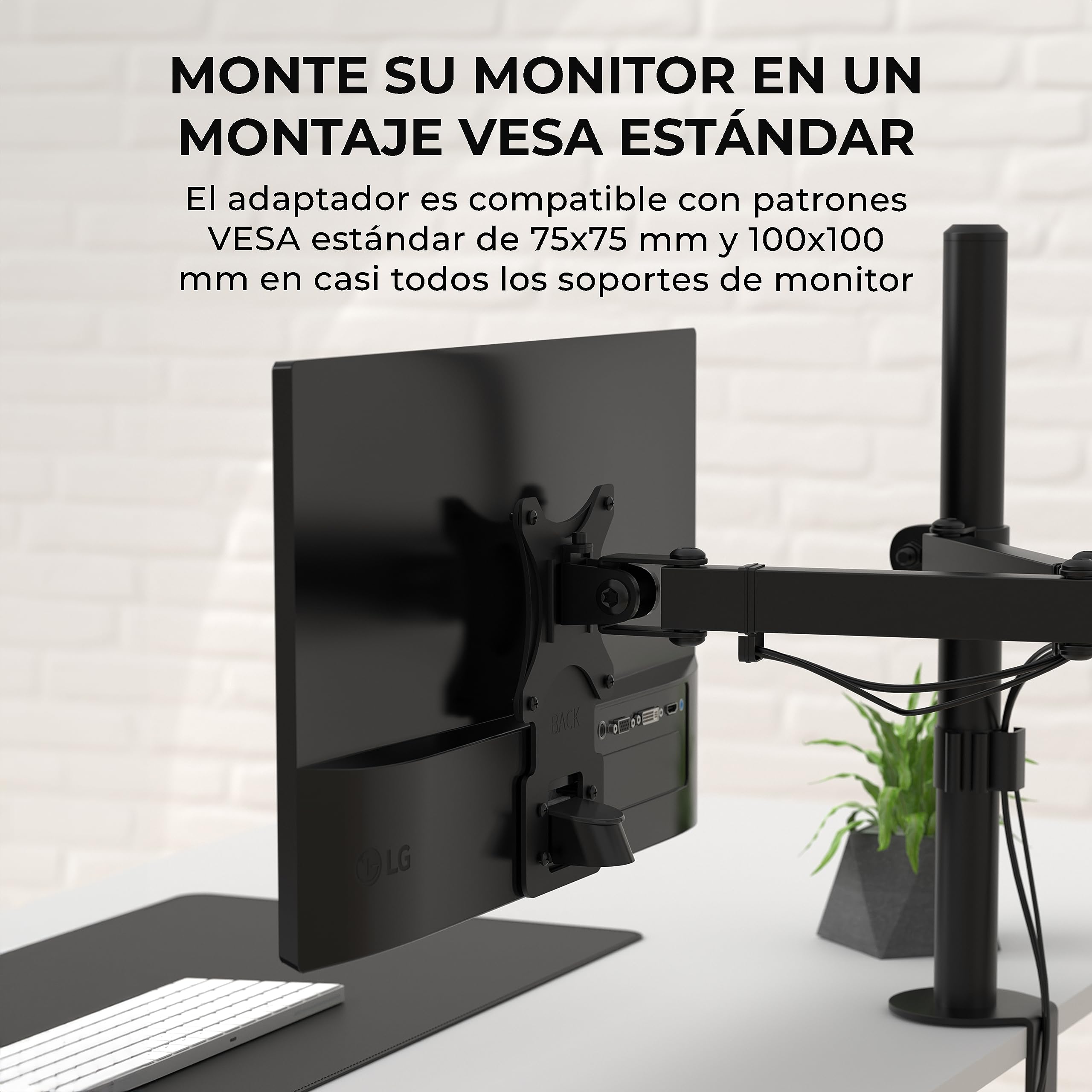 HumanCentric Adaptador de Montaje VESA para monitores LG 24MP58VQ, 24MP58VQ-P, 24MP59HT, 24MP59HT-P, 24MP60VQ, 27MP58VQ, 27MP58VQ-P, Soporte de Montaje VESA para Soporte, Brazo o Escritorio