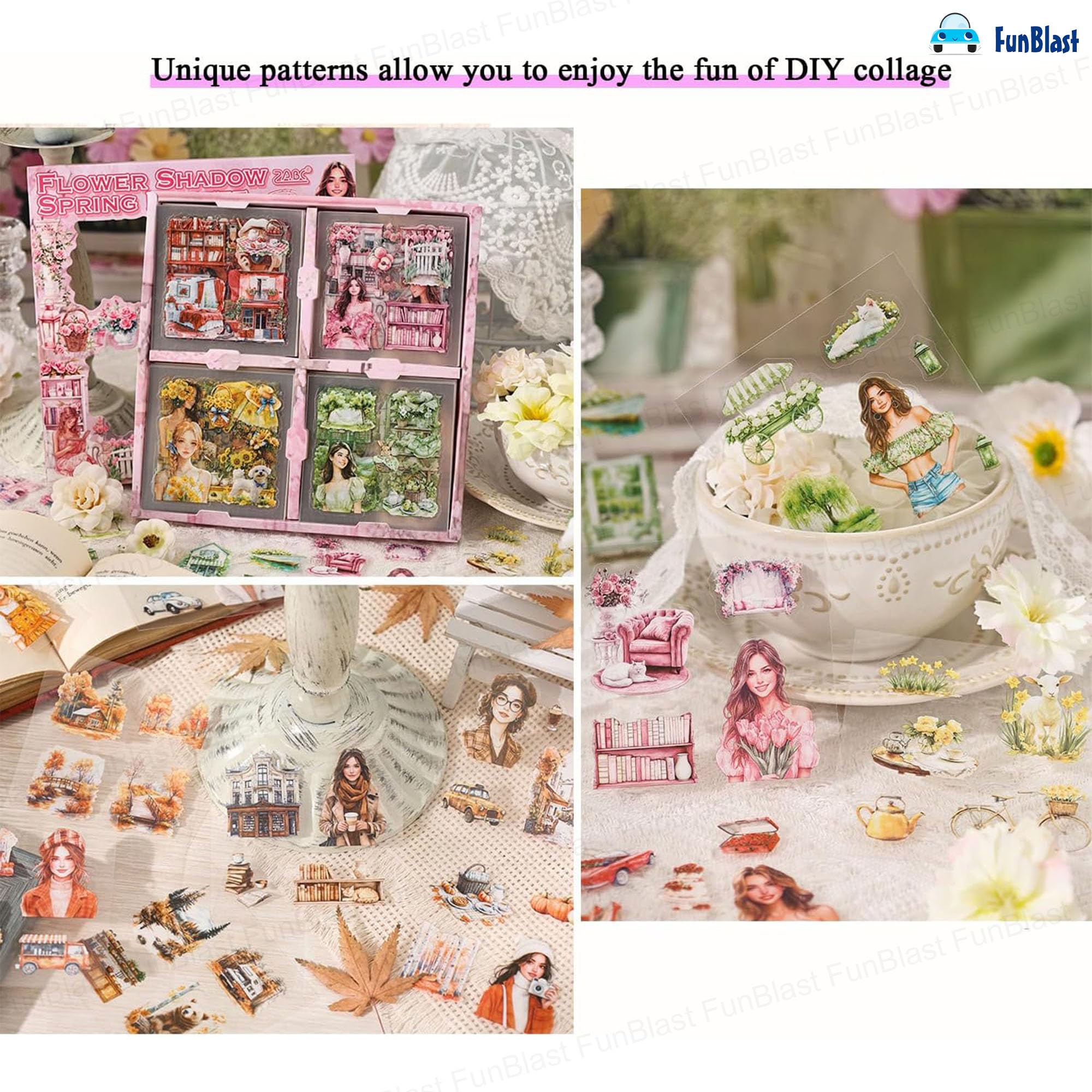 FunBlast Self Adhesive 640Pcs /100 Sheets, Flowers Bloom in All Seasons Stickers, Retro Decorative Sticker's for Scrapbook, Japanese Style Sticker's for Project, Journals, Scrapbooking (Spring) 3