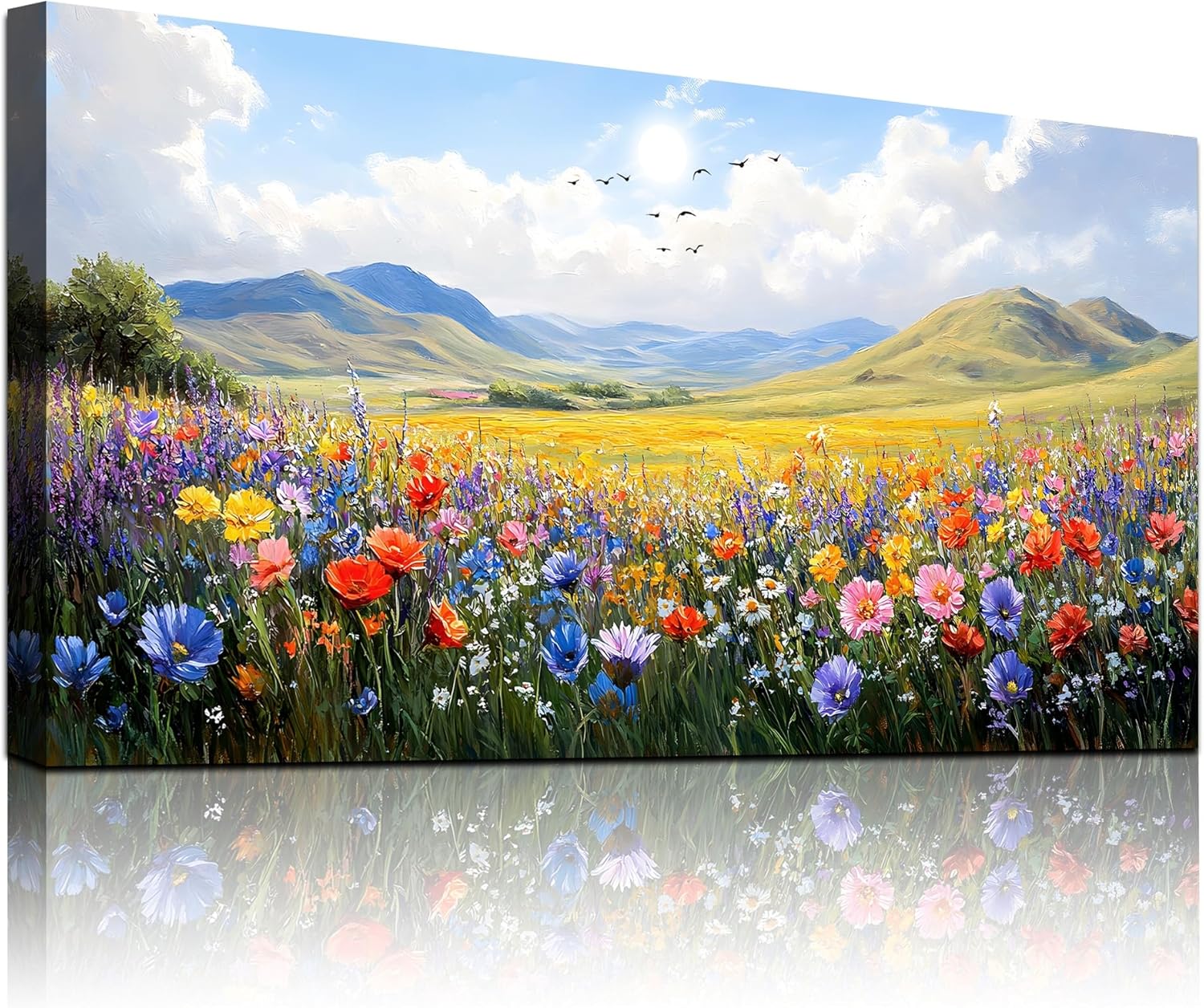 WLWBINTING Nature Countryside Landscape Wall Decor Large Wall Art For Bedroom Wildflowers Canvas Print Painting Farmhouse Flower Artwork Watercolour Pictures Office Living Room Decoration 20"X40" - Image 2