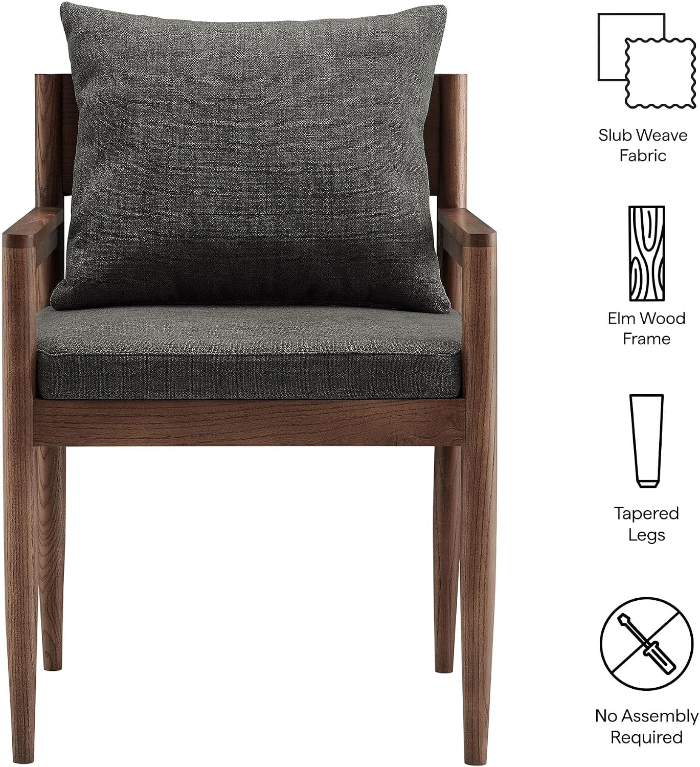 Modway Remington Mid-Century Modern Wood Fabric Dining Room Chair in Charcoal – with Open Back and Elm Wood Frame for Kitchen or Living Room