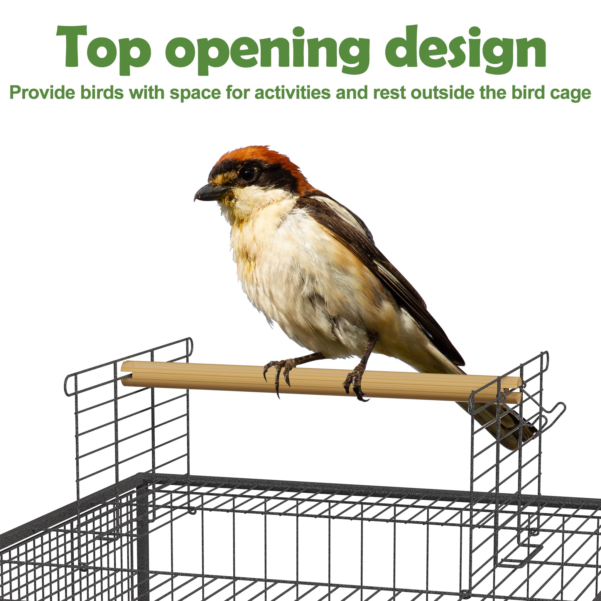 UISEBRT Jaula para pájaros con ruedas, barras de madera y comederos - Gran jaula para pájaros, voliera de madera, casa para pájaros, jaula de metal para pájaros para pinzones, canarios, periquitos